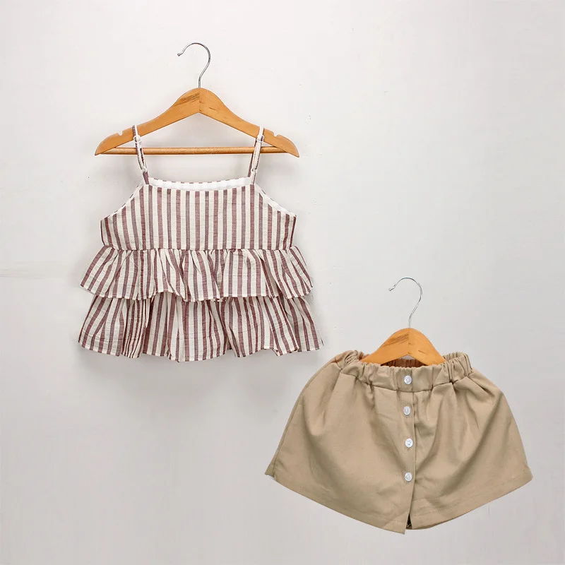 children's 2020 summer new girl striped suspends suit kids set fashion girls clothing + skirts sets toddler girls clothes