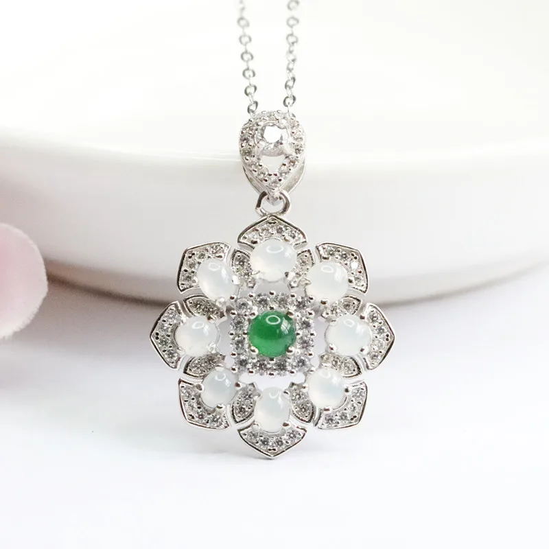 

S925 Silver Inlay Natural Emerald Ice-Like Emperor Green Flower Pendant Brooch Live Broadcast Delivery FC2042708