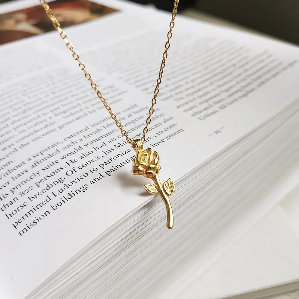 

VIANRLA gold rose necklace 925 sterling silver minimalist rose pendant necklace