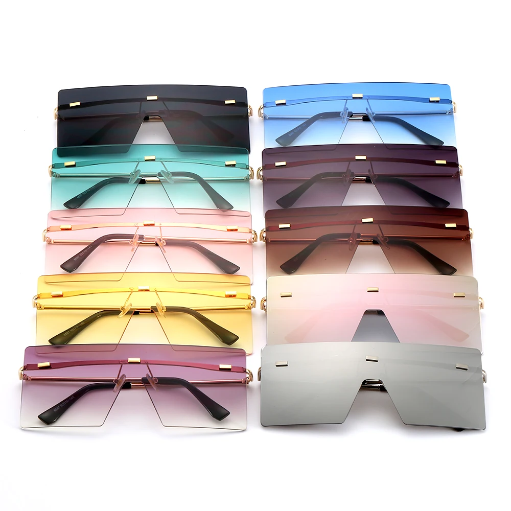 

Oversized Brown Sunglasses 2021 Women Retro Vintage Sunglasses Luxury Brand Rimless Eyewear oculos de sol feminino Big Shades, Custom colors