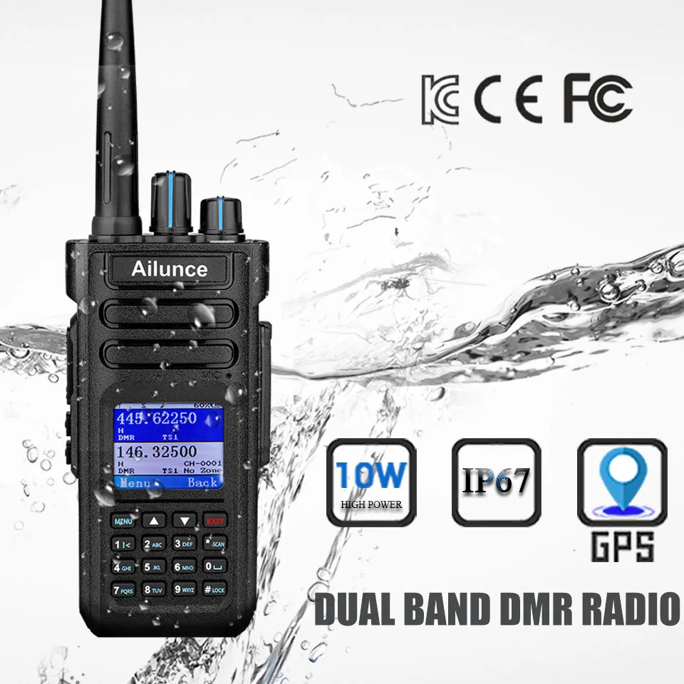 

Ailunce 10w DMR GPS Police Scanner Two Way Radio IP67 Waterproof 2900mah Dual Band Digital Walkie Talkie HD1, Black
