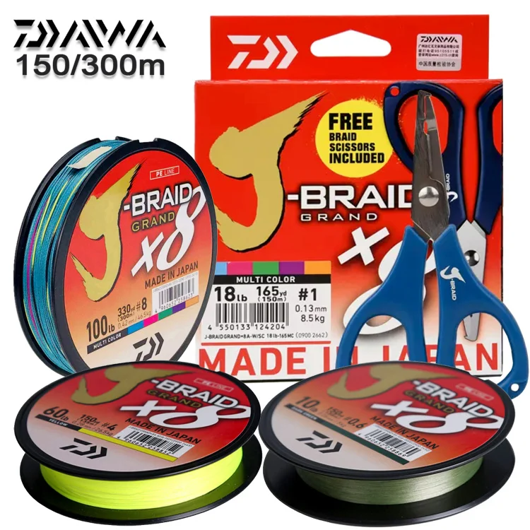 

DAIWA Original 300M 500M 8X J-BRAID GRAND 10lbs up to 100lbs PE 8 Strands Braided Japan Fishing Line with Scissors Made in Japan