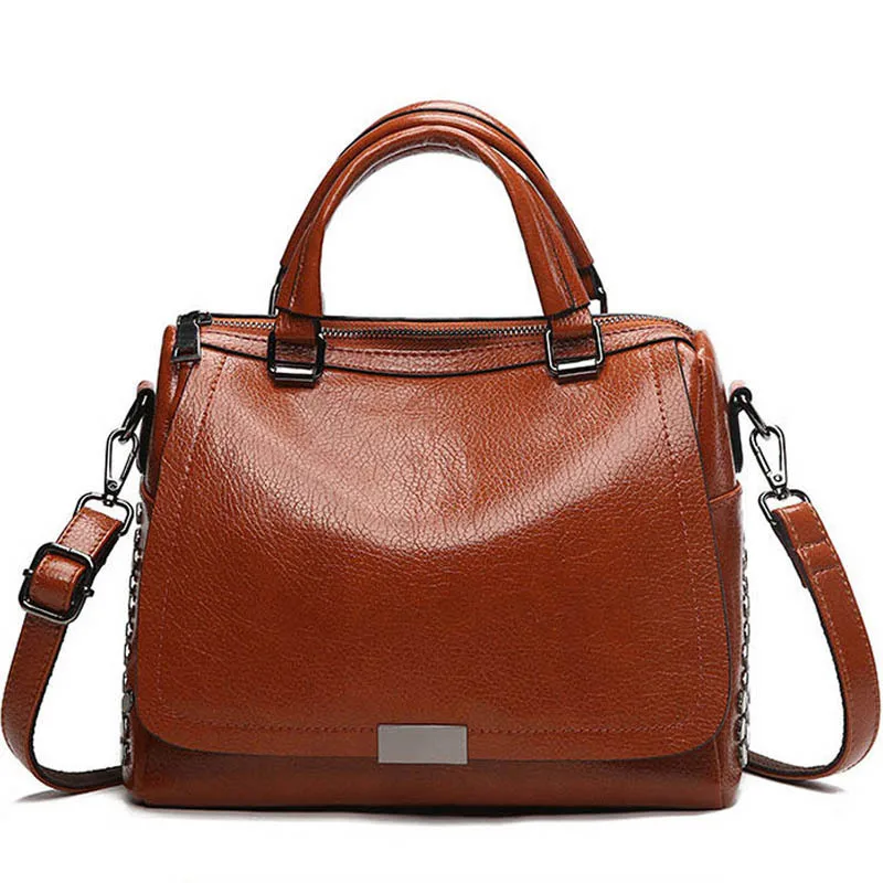 

2019 Fashion Rivet Brand PU Handbag Design Waxy Leather Woman Bags Luxury Litchi Pattern Hands Bag For Women