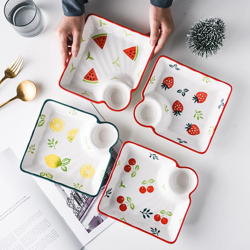 

Wholesale New styles Ceramic dumpling plate Square hand-painted ceramic plate home and restaurant dumplings dish tray, Mixed