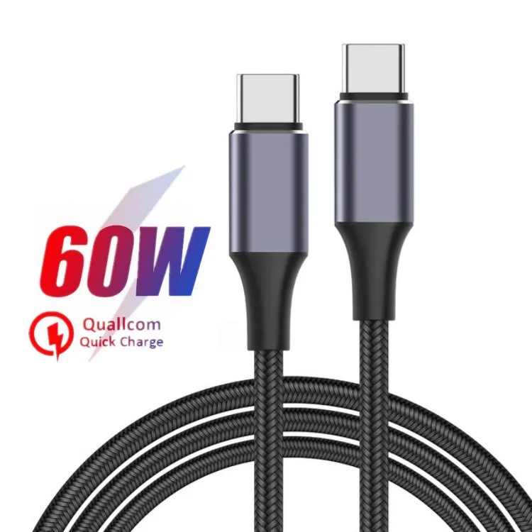 

3A Fast Alloy Nylon Braided Usb-C To Type-C Fast Transmit 60W PD USB Data Cable For Huawei Mobile Phone, Grey