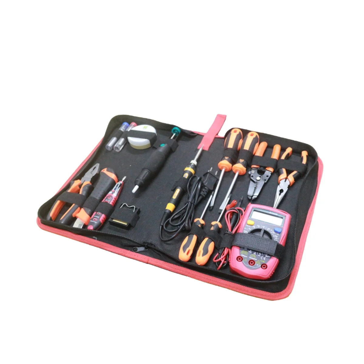 

16 In 1 Kit electric soldering iron set kit with multimeter tin solder wire paste pliers soldering iron SSTS-SIS-06, Red and orange, can be customized