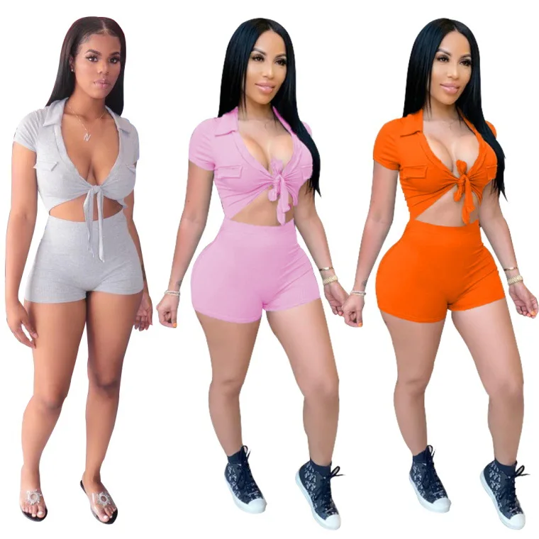 

2021 Summer Latest Fancy Workout Shorts Set For Woman 2pc Short Sets, Photo color