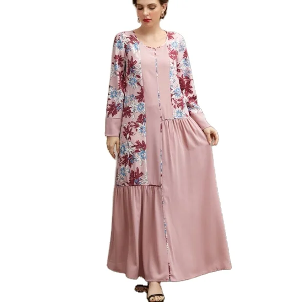 

Elegant ramadan arab women casual maxi dress dubai abaya kaftan, Pink