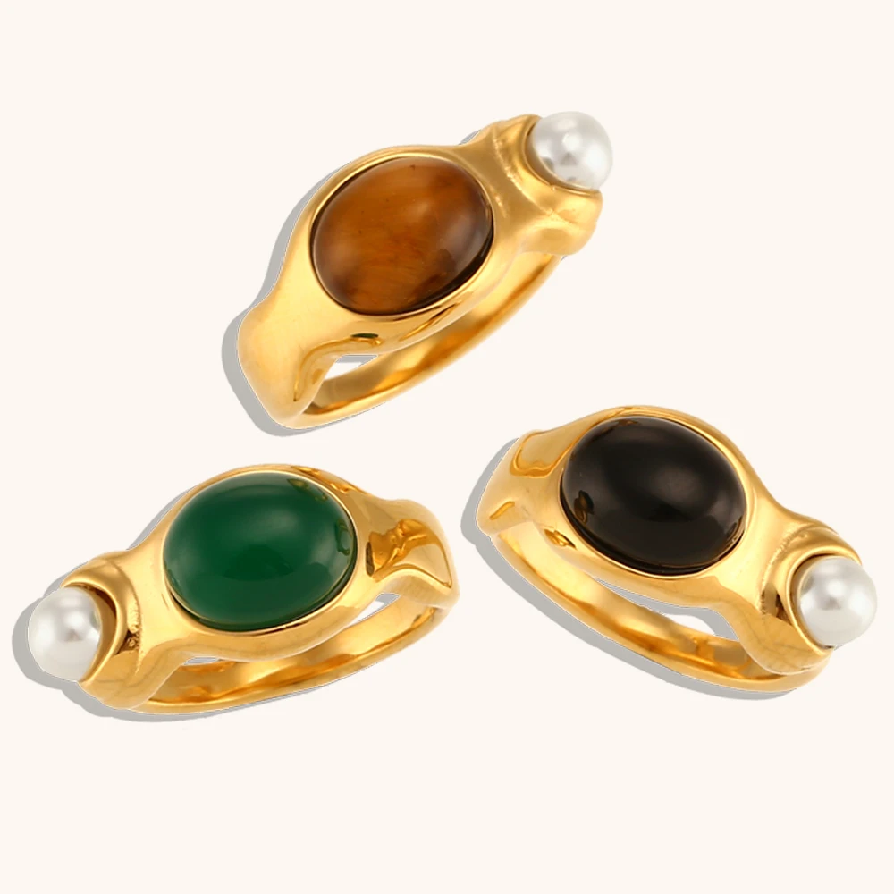 2023 Fashionable Retro Gold Plated Antiallergic Jewelry  Natural  Gemstone Fresh Water Pearl Ring