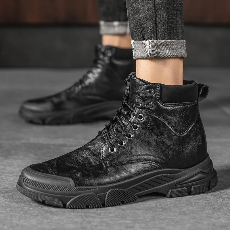 

Autumn winter new high ankle mens shoes boots outdoor shoes men casual, Blank
