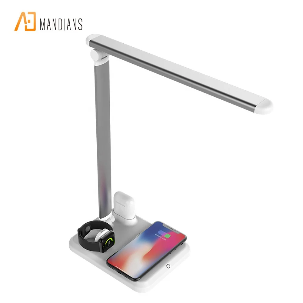 
Qi Wireless Charger Stand Fast Wireless Charging LED Desk Lamp 4 in 1 Multifunctional Eye-Caring Table Lamp 