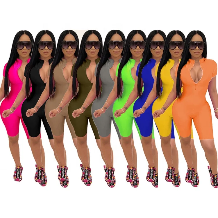 

2021 Short sleeve bodysuit rompers and jumpsuits summer street sports style tight shorts women jumpsuit, 9 colors