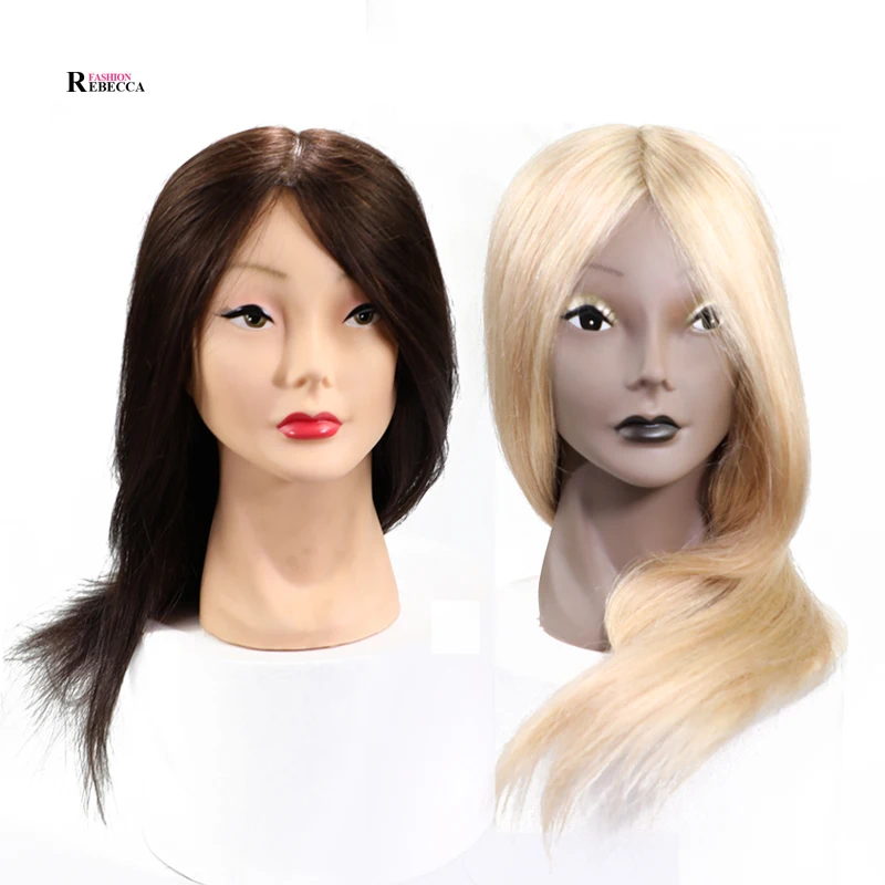 

Rebecca Human Hair Blond Gold Lash Plastic Mannequins Female Plastic Training Realistic Wig Head With Shoulders Mannequin Heads