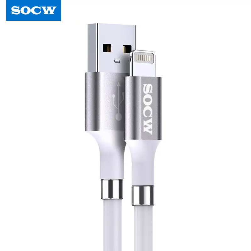 

Socw New Design Magnetic Charging Cable Self-Winding USB To Lightning type c micro fast charging cable, Black and white