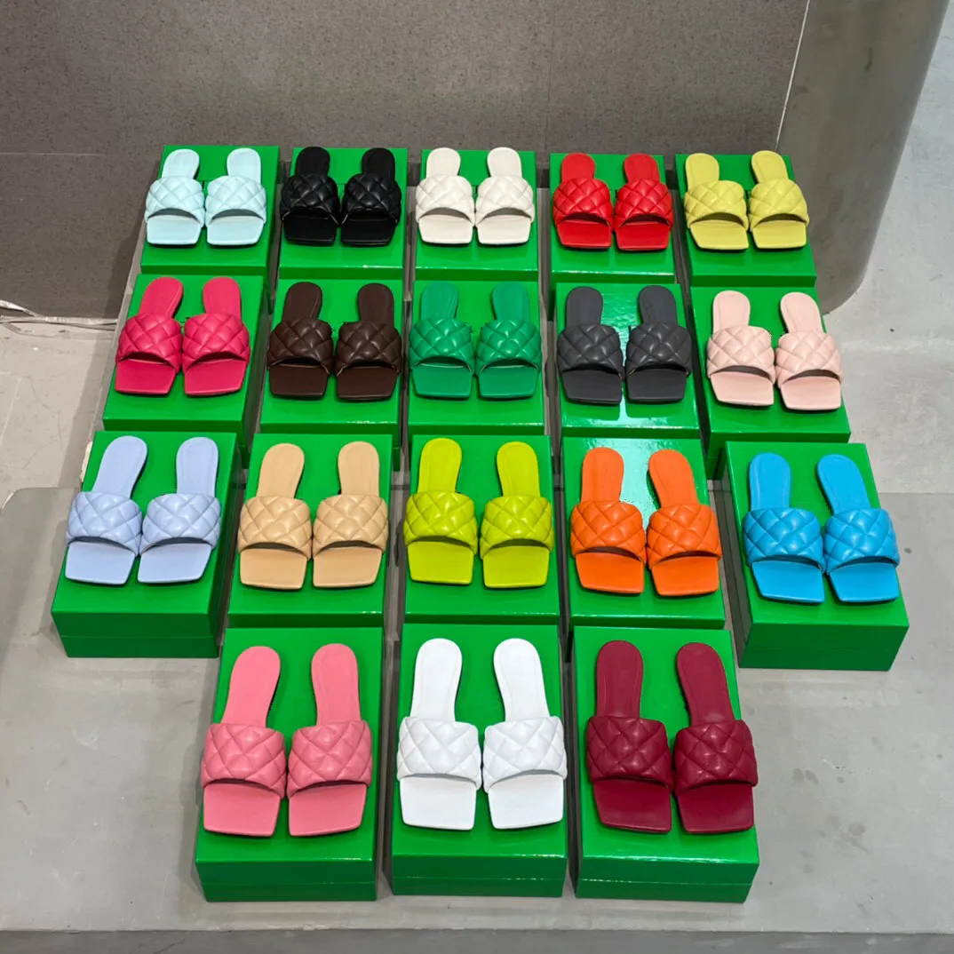 

2021 New Luxury Brand Women Genuine Leather Slipper Fashion Square Toe Flat Slides Summer Outdoor Beach Slides Flip Flop