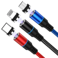 

Cell Phone Cable Magnetic USB Charger 1M 3 in 1 USB Charging Data LED Metal Micro USB Function Cables Magnetic Phone Charger