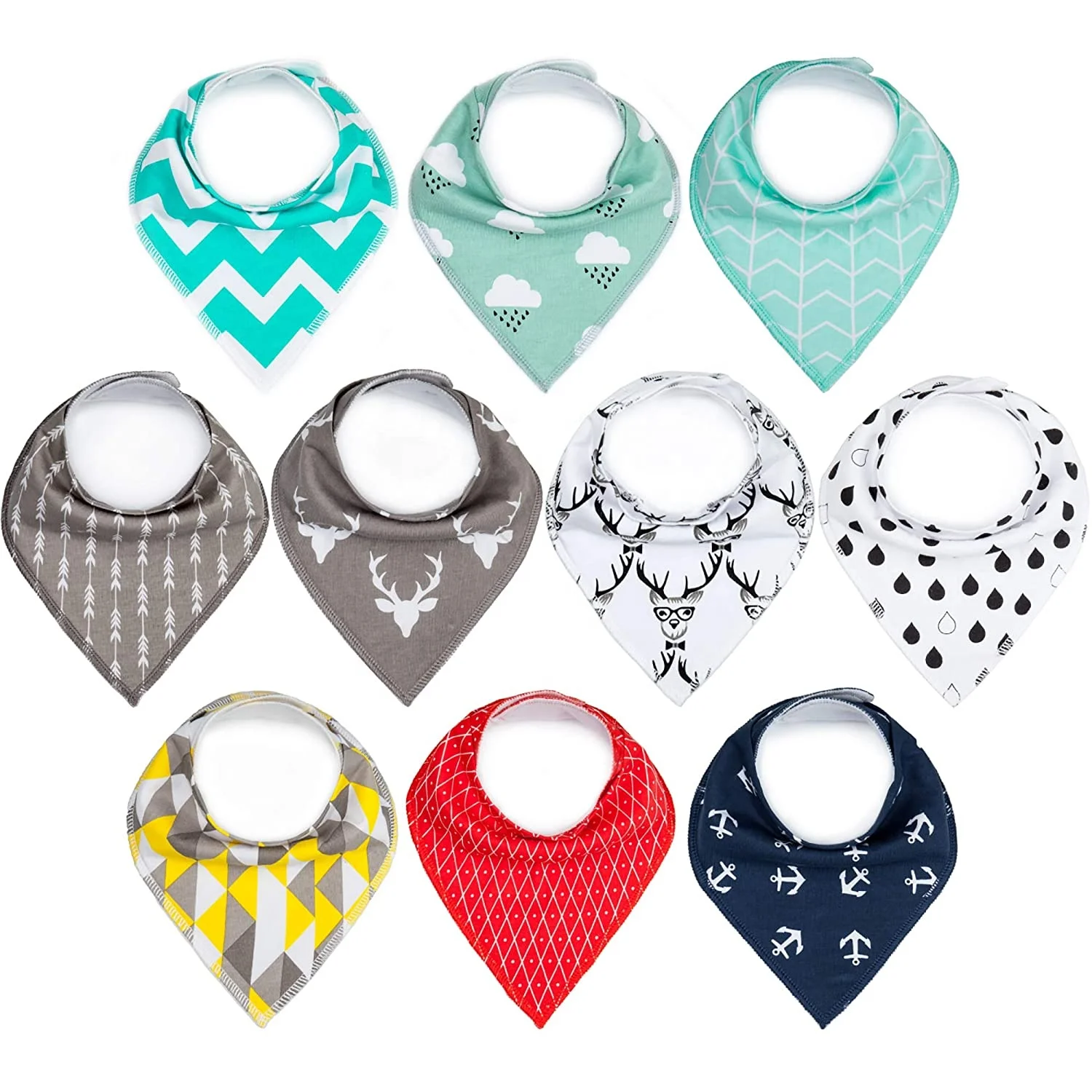 

Wholesale Baby Bandana Drool Bibs Unisex Baby Bibs Drooling 100% Organic Cotton Absorbent Bibs, Multi-colors