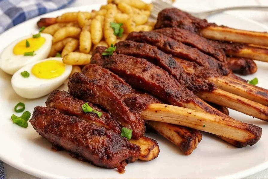 Raw pork short ribs on tray