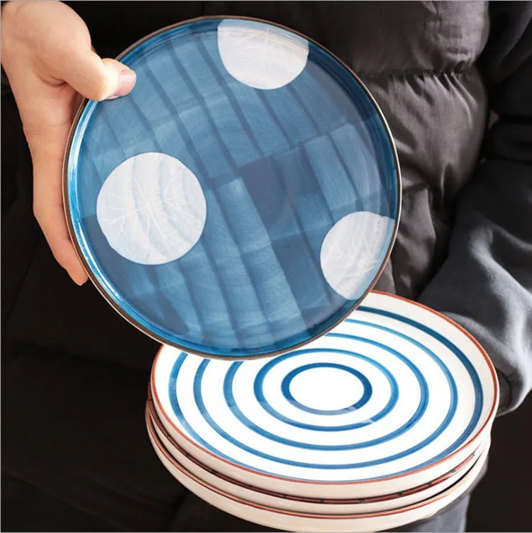

Japanese hand-painted ceramic western steak dessert flat plate disc creative tableware