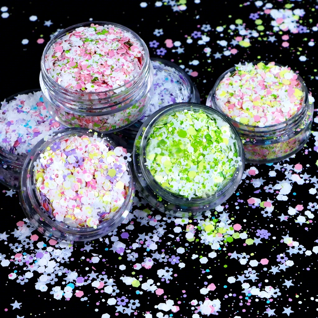 Matte Glitter Sequins Flower Star Shape Mixed Chunky Glitter Face Use Snow Globe Tumbler Cups Nails Resin Crafts 1kg Bags