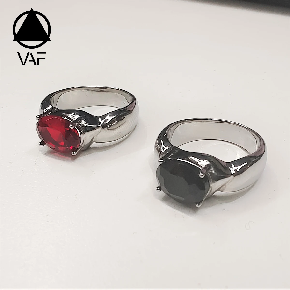 

VAF Obsidian Black Red Ruby Gemstone Ring Zircon material Onyx Sapphire Aquamarine Natural Pink Stainless Steel Ring, Customized color