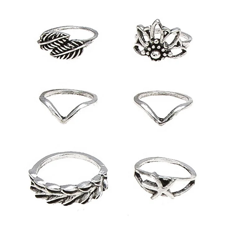 

Charare wholesale Retro geometric irregular leaf shell ring set knuckle cluster finger rings jewelry women, Picture shows