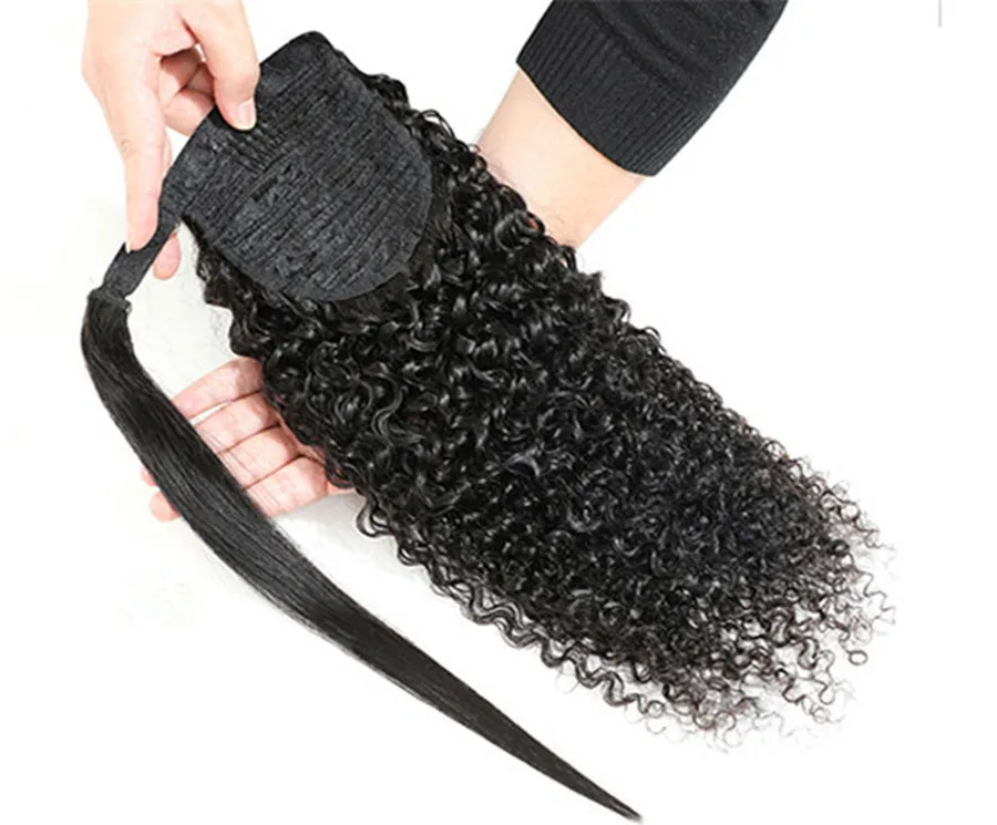 

Kinky Curly Drawstring Ponytail Human Hair Brazilian Afro Clip In Extensions For Black Women 120g