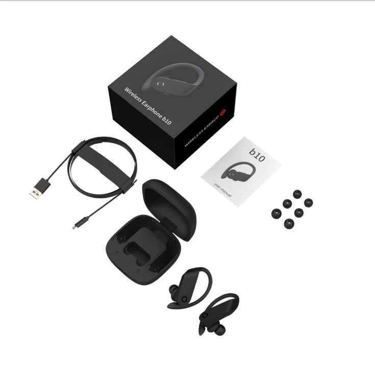 

2020 hot headset PowerHBQ B10 TWS Beatspower Pro Earphone Sports TWS Mini Bluetooth earhook 5.0 stereo earphone earbuds, Black