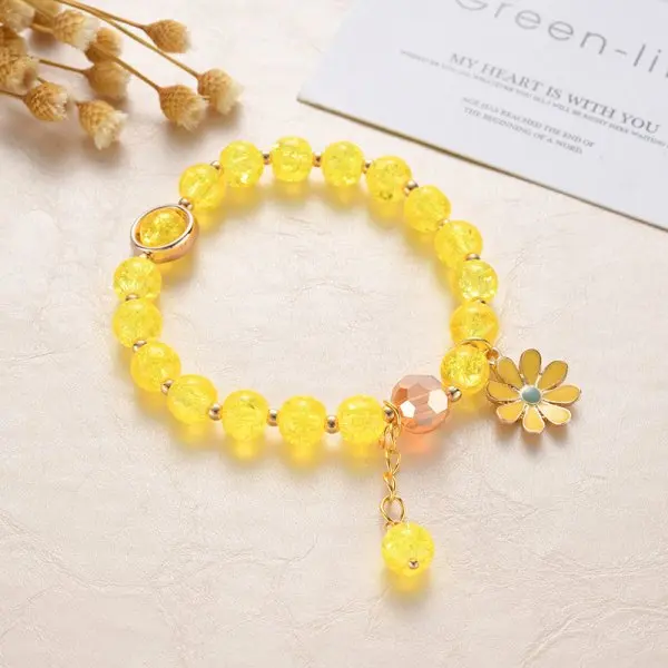 

Crystal Bead Elastic Charm Bracelets Daisy Flower Beades Bracelet for Young Teen Girls Women Lover, As shown in picture