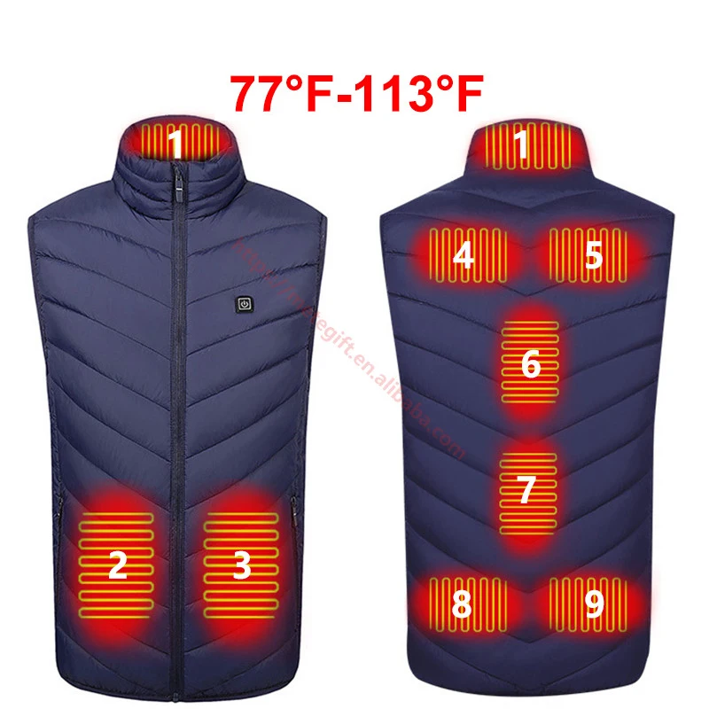

Outwear Unisex Heated Padded Vest 5V USB Charging Battery Operated Smart Back Thermo Electric 4 Areas Zones Heating Jacked Vest, Black, blue