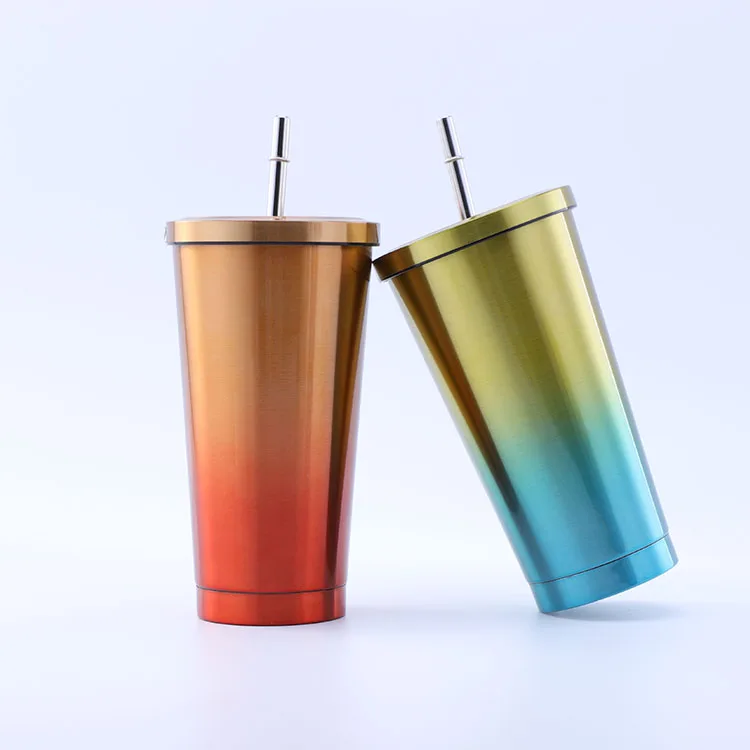 

16OZ Stainless Steel Tumbler Double Wall Vacuum Straight Tumblers With Metal Straws, Black, white, green and custom color