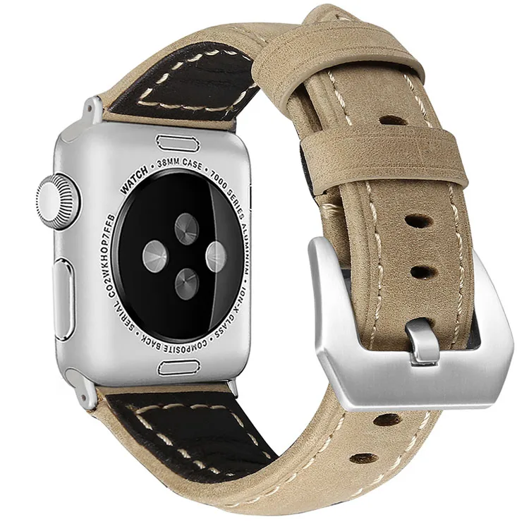 

COOLYEP Customized Genuine Cow Leather Watch Bands Solo Loop Strap for Apple Watch 6 SE 44mm 42mm, Optional