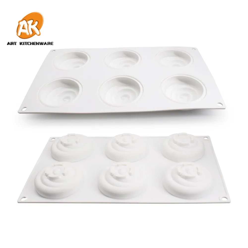 

AK 6cavities Spiricle Ripple Silicone Mousse Molds Cake Decorating Tools Bakery Pastry Baking Tools Edible Art MC-146, White or random