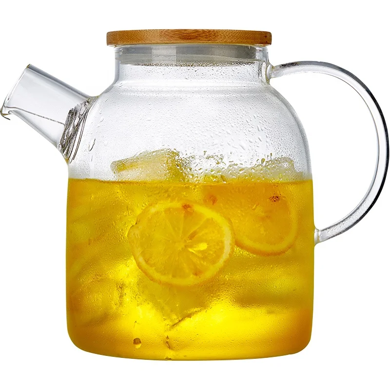 

New Modern Teaware Custom Logo Printing Short Round Mouth Glass Teapot Water Pitcher with Strainer, Clear