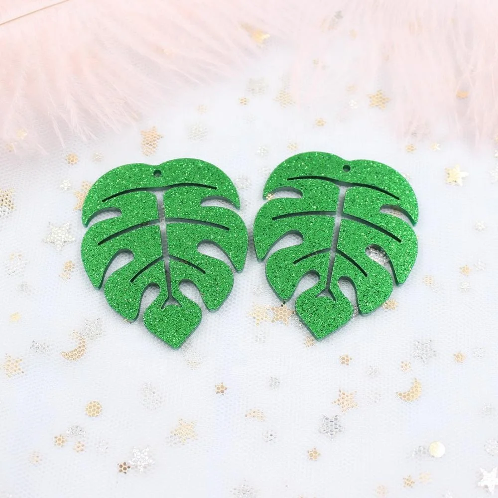 

AC1464 55mm Green Glitter Monstera Jewelry Accessories Acrylic Monstera For Earrings