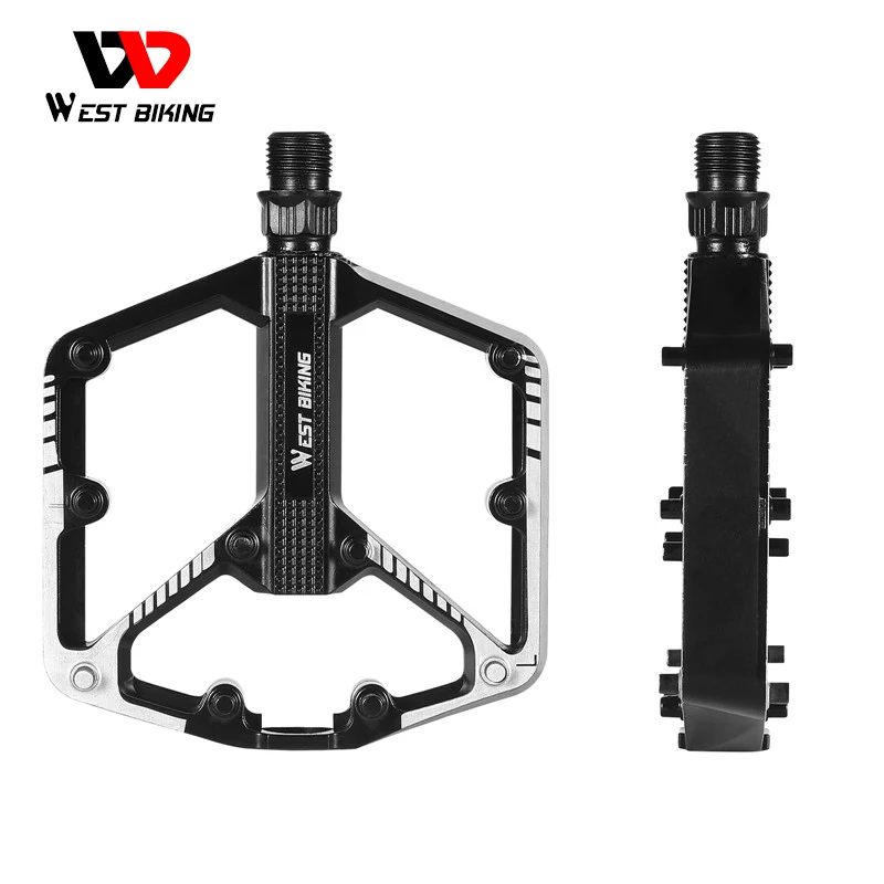 

West Biking Bicycle Pedal Aluminum Alloy Lightweight Road Bike MTB Parts Bearing Fixed Gear Riding Pedal Cycling Non-slip Pedals, Black