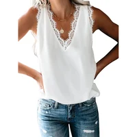 

Hot Sale Wholesale Casual Women Summer Fashion Stylish Solid Lace V Neck Sleeveless Tank Tops