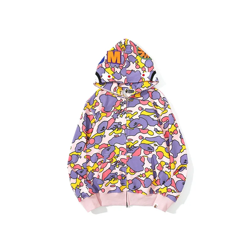 

Hot Sale Wholesale Customized Unisex Casual Bape Hoodie Printed Camouflage Ape Shark Bape Zipper Men Hoodie, Picture color