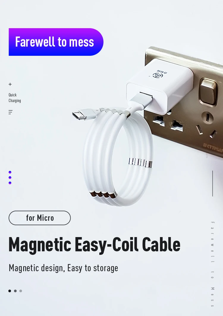 Easy-Coil Redesigned Self Winding Magnet Micro USB Fast Supercalla Charging Data Cable - ANKUX.COM