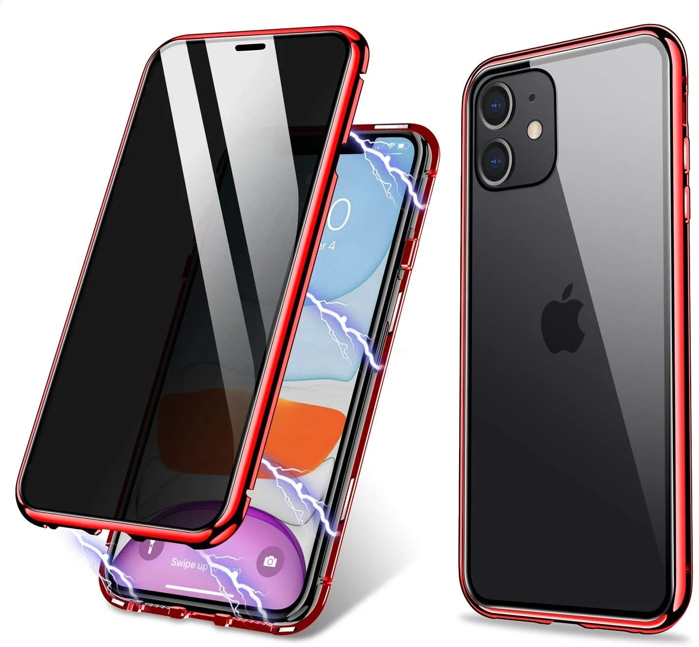 

ZHIKE Fundas Para Celulares New Metal Frame Anti-Peep Double Sided Tempered Glass Magnetic for iPhone 11 New Luxury iPhone Case, Black,green, red