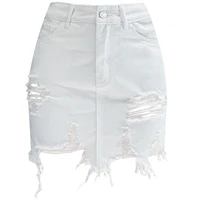 

New style high quality Women's fashion washed white solid jean denim skirt