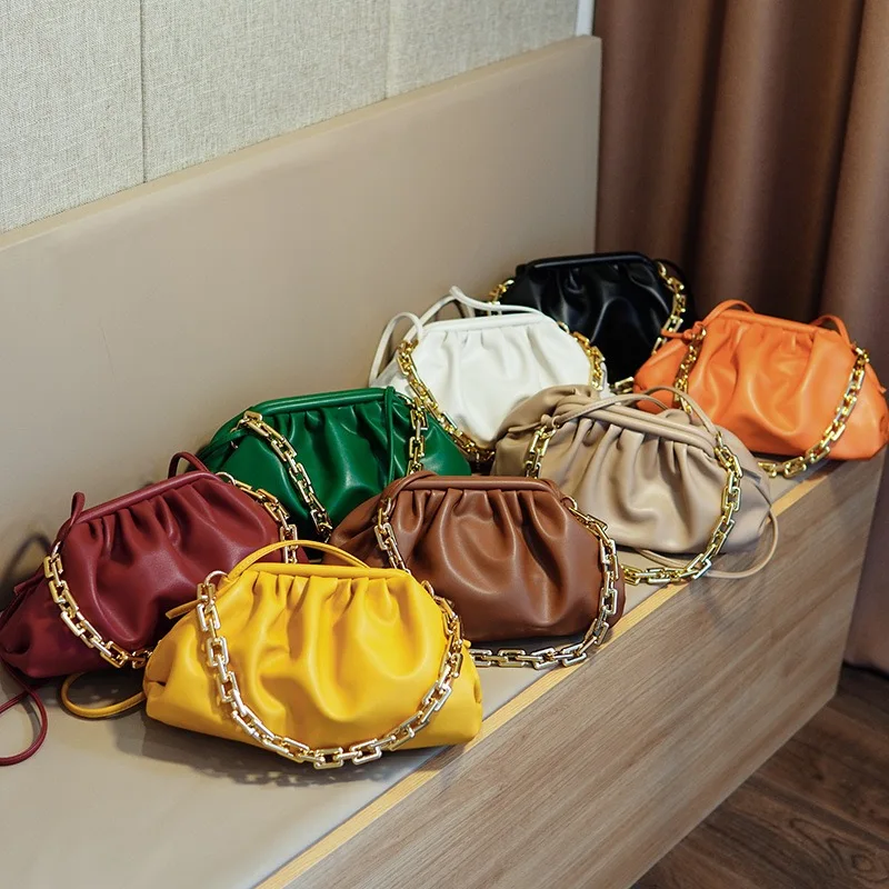 

Wholesale Big Gold Chains Cloud bag Soft Wrinkled Luxury Leather Madame Bag Dumpling Shoulder Messenger Bag Ladies Handbags, 8color as picture
