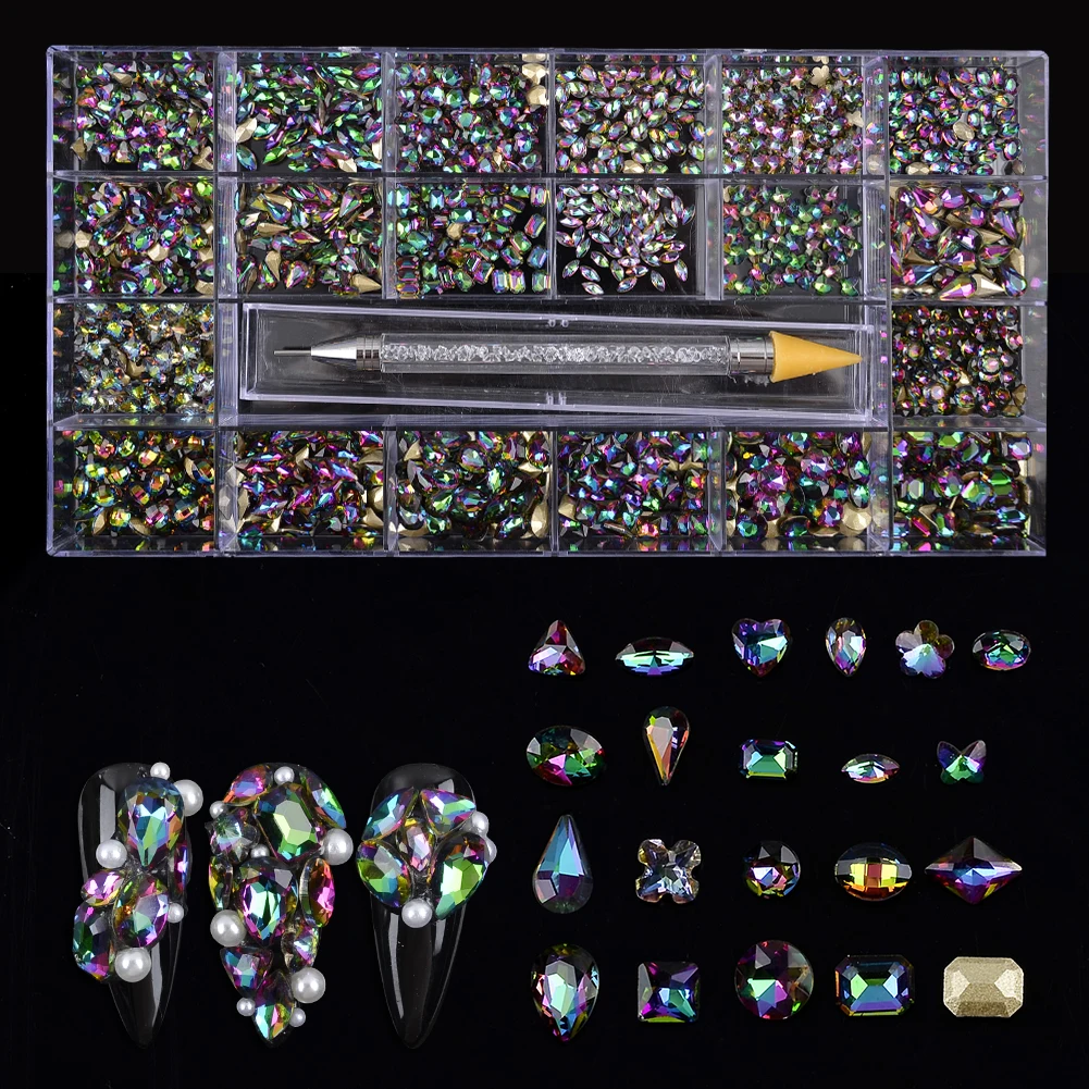 

Shiny Large Pointed Back Crystal Nail Art Multi Glass Rhinestones Diamonds Box set