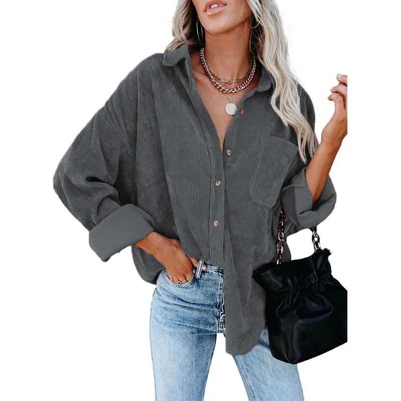 

2021 Fall Winter Lady Oversized Button Down Long Sleeve Designer Woman Blouse For Women Lady Casual