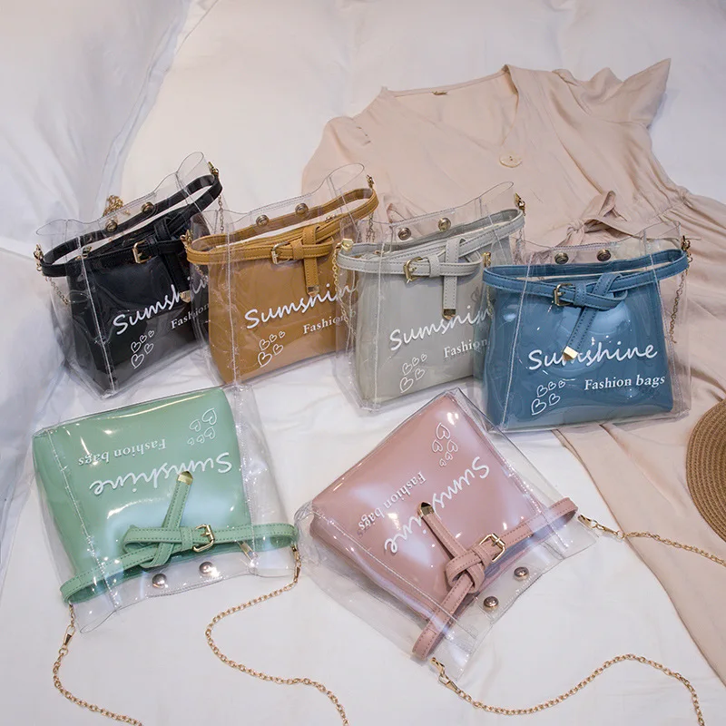 

Womens Transparent Clutch Clear Shoulder Bag Purse 2 in 1 Crossbody Gold Chain Strap Fashion Bags, As photo show