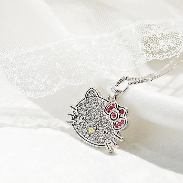 

2021 New Full Of Diamond Cute Platinum Plated Carton Cat Pendant Hello Kitty Jewelry Necklace