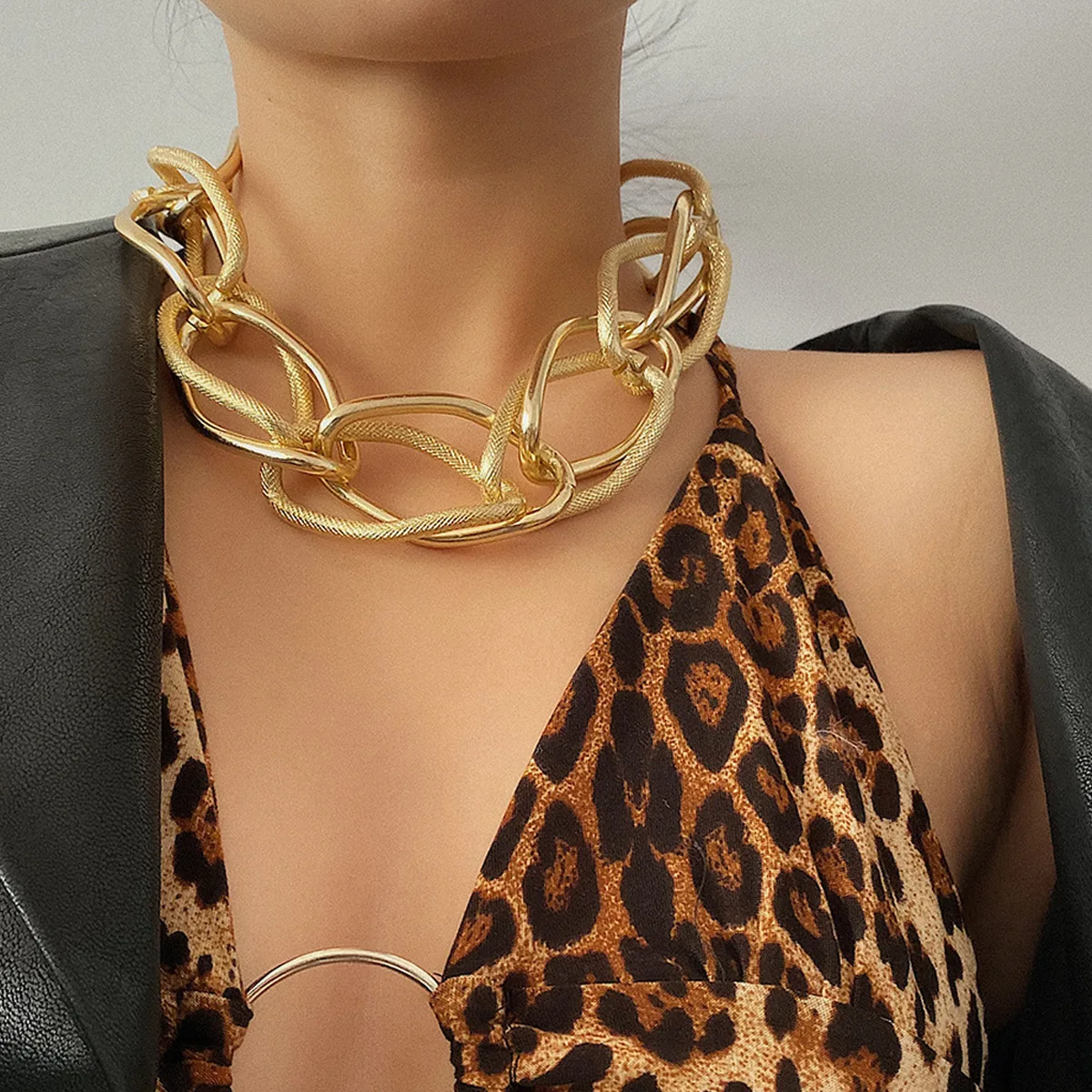 

Gold Silver Color Big Thick Chain Necklace Linked Circle Choker Necklaces for Women Punk Style Vintage Necklace Trendy