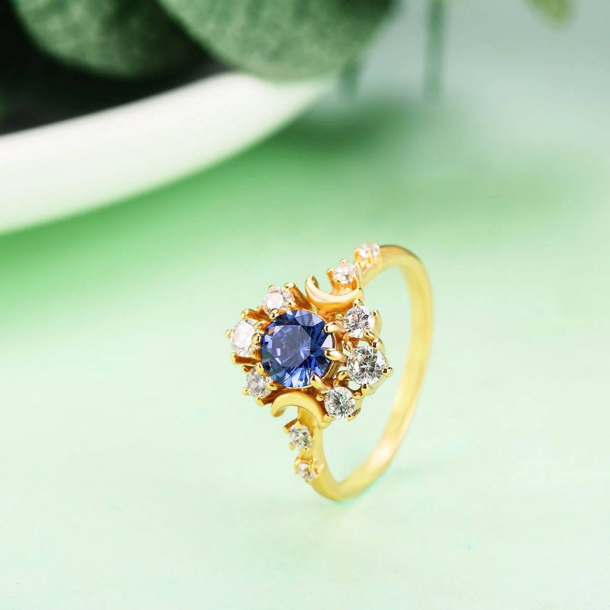 

Luxury jewelry moonstone ring 24K gold plated diamond wedding rings