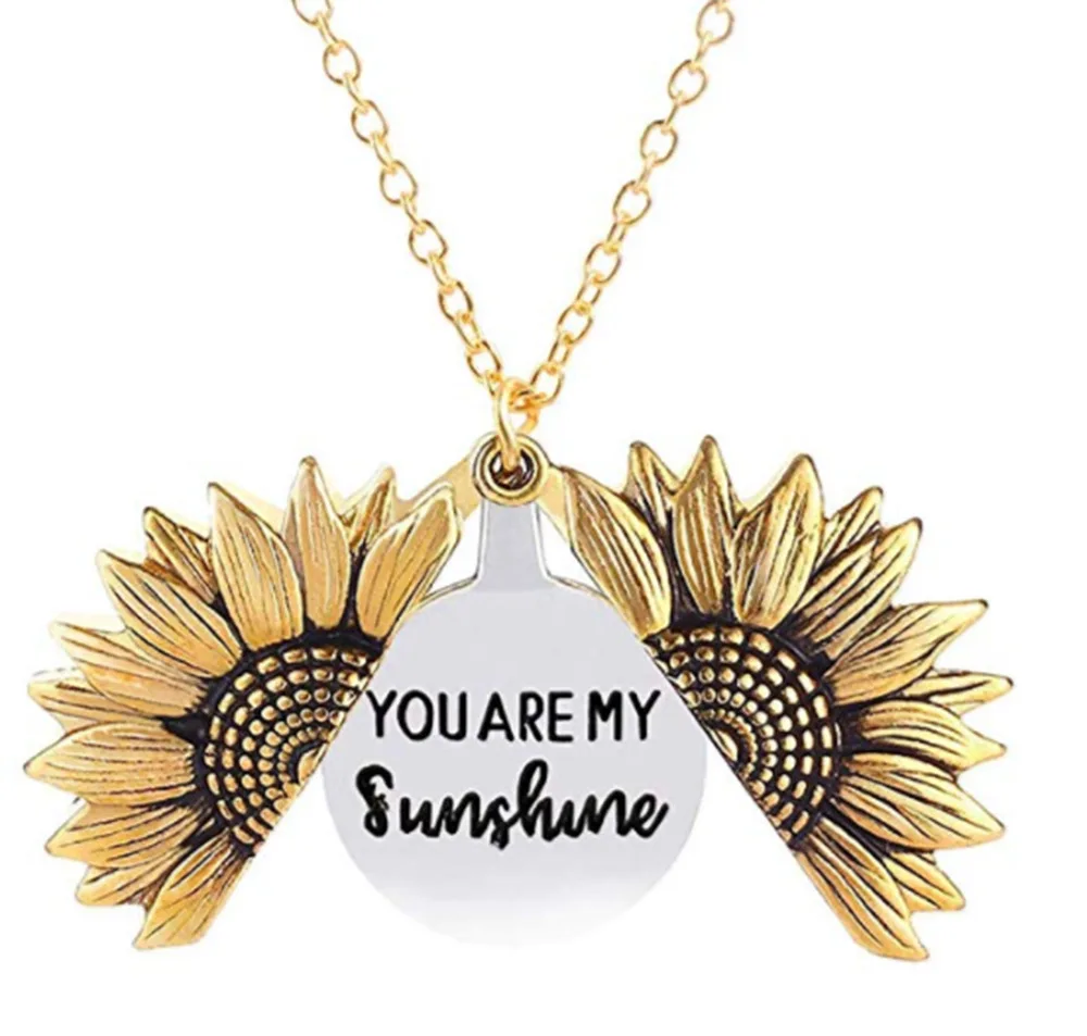 

Q831 You are My Sunshine Engraved Necklace for Mom Sunflower Locket Pendant Necklaces, 5 color