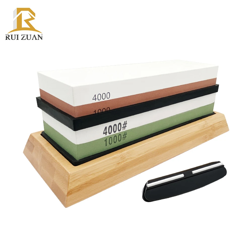 

Whetstone 400/1000 3000/8000 sharpening stone 2 side knife sharpener set non-slip bamboo base wet stone